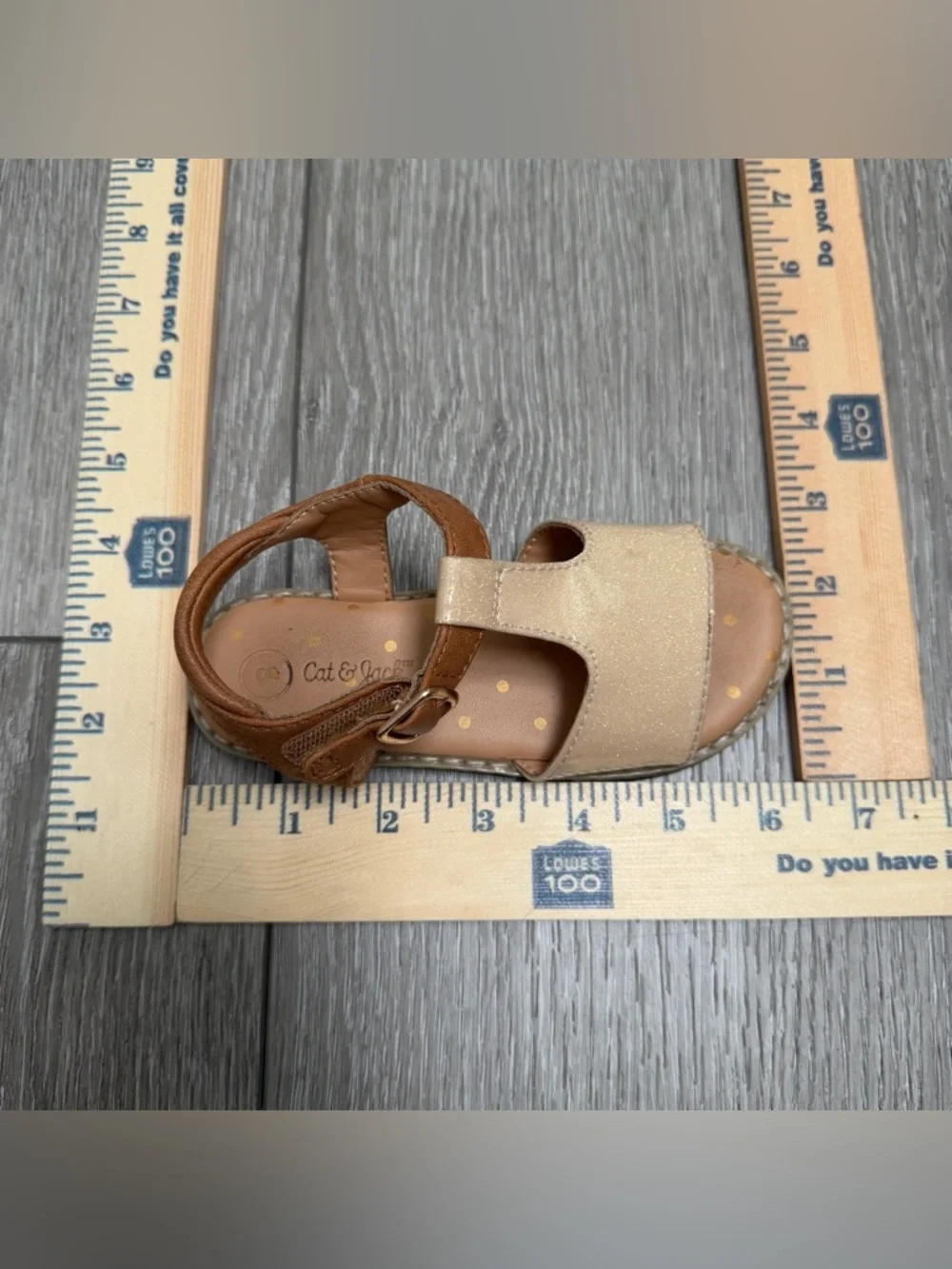 CAT AND JACK T STRAP HOOK AND LOOP CLOSURE SANDALS BROWN SPARKLE GOLD TODDLER 8